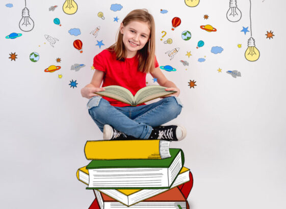 Smiling,Little,Girl,Reading,Drawn,Book