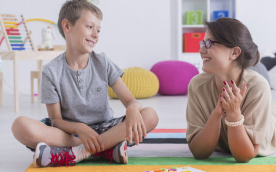 Happy,Little,Child,During,During,Therapy,With,School,Counselor,,Learning